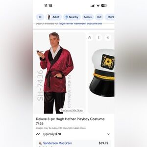 Only Tried On Hugh Hefner Costume With Hat, Sunglasses & Chain
